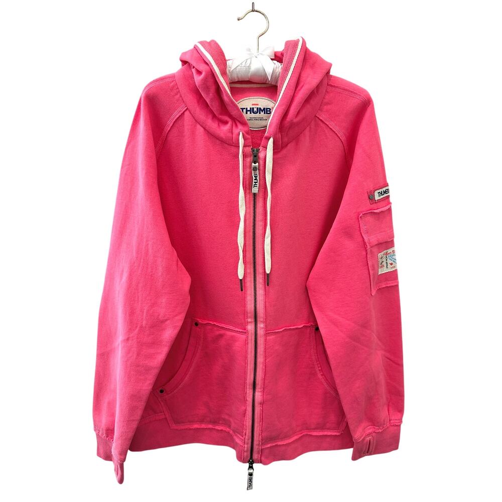 THUMB The Jamie Hoodie Pink Zip Up Utility Pocket Y2K Streetwear Sweatshirt | 2X